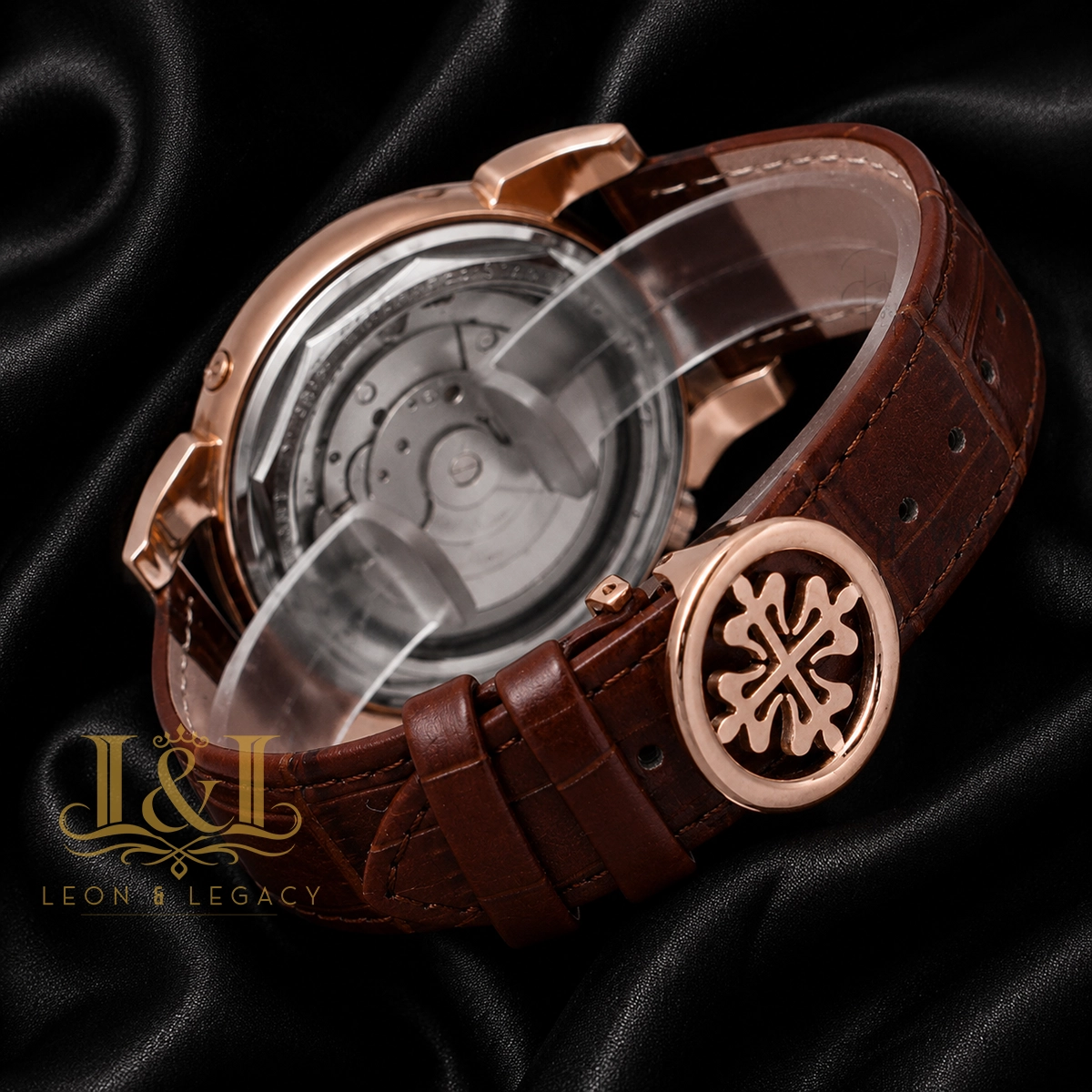 Chronograph Rose Gold Watch with Gray Dial and Leather Strap