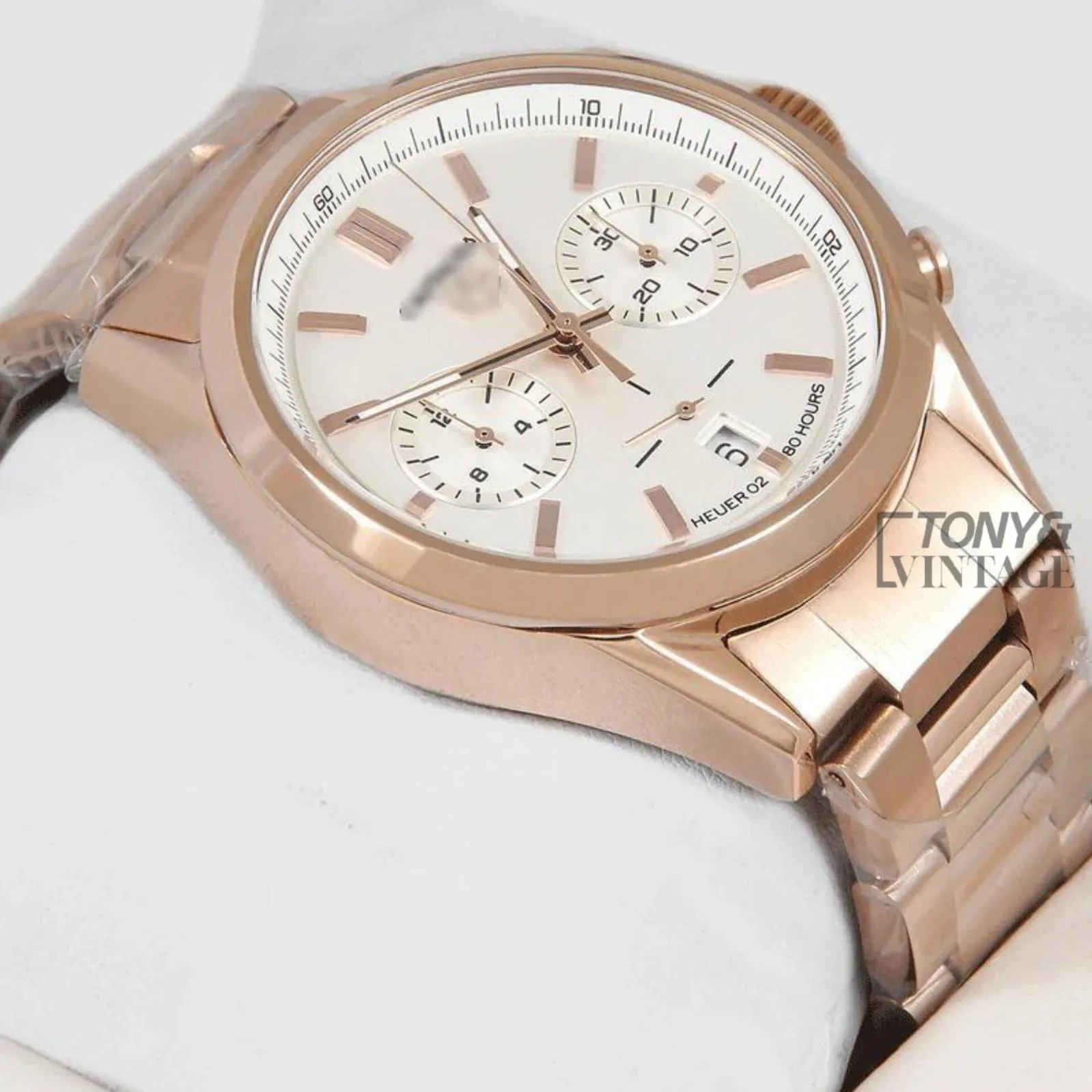 Chronograph Rose Gold Watch with White Dial