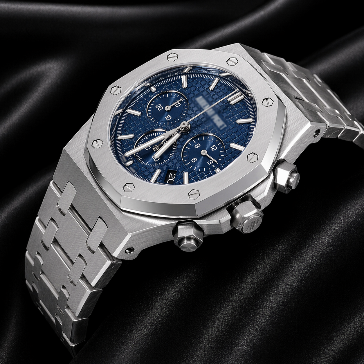 Chronograph Silver Blue Texture Dial Chain Watch 1