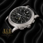 Chronograph Silver Case Black Dial Leather Strap