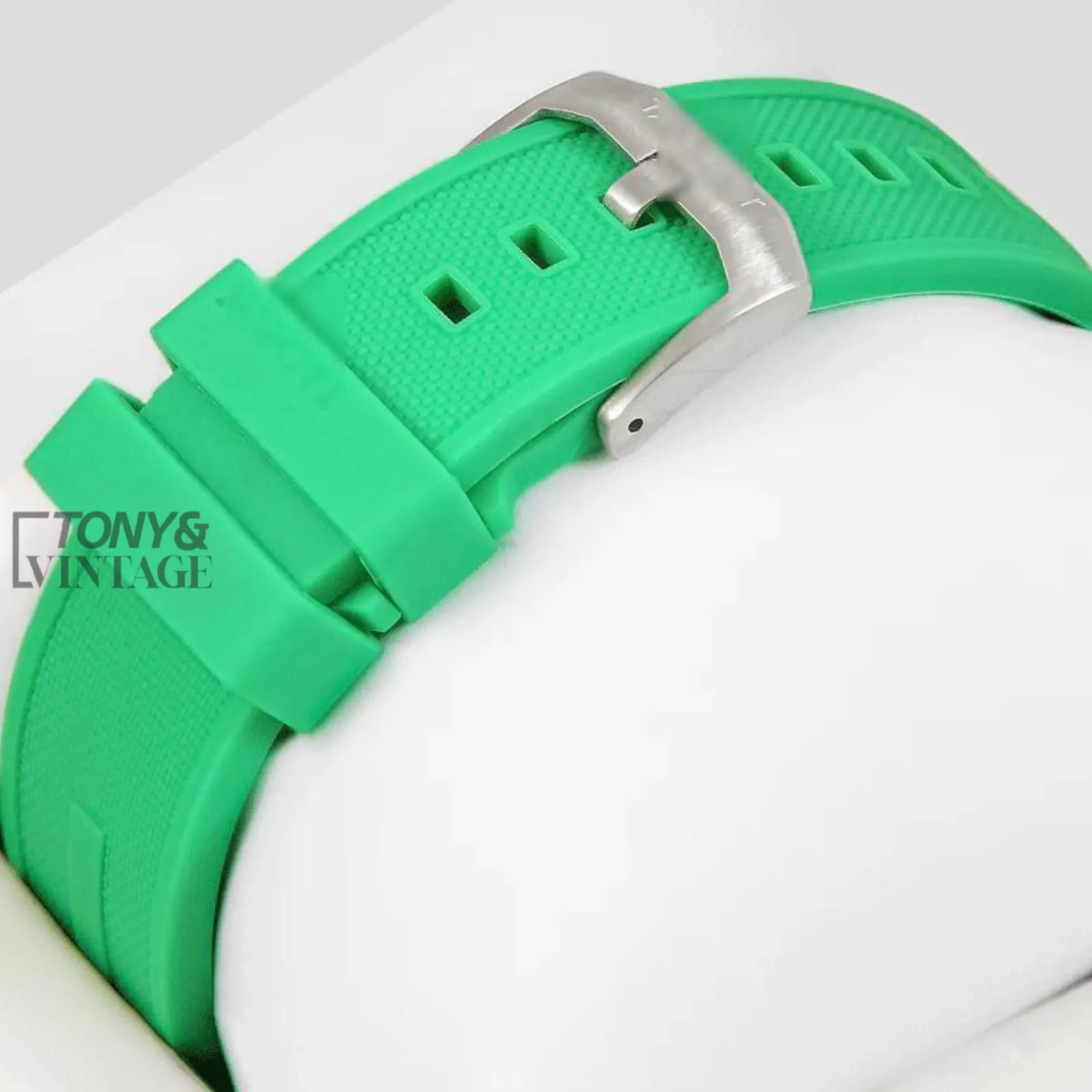 Chronograph Silver Case Watch with Green Dial and Strap