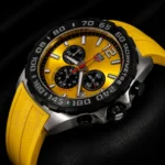 Chronograph Silver Case Watch with Yellow Dial and Strap