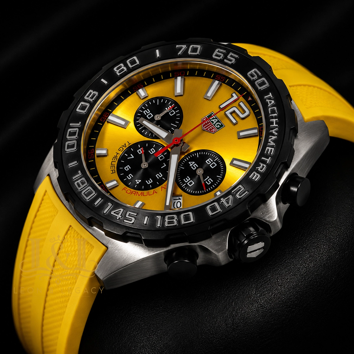 Chronograph Silver Case Watch with Yellow Dial and Strap1 copy