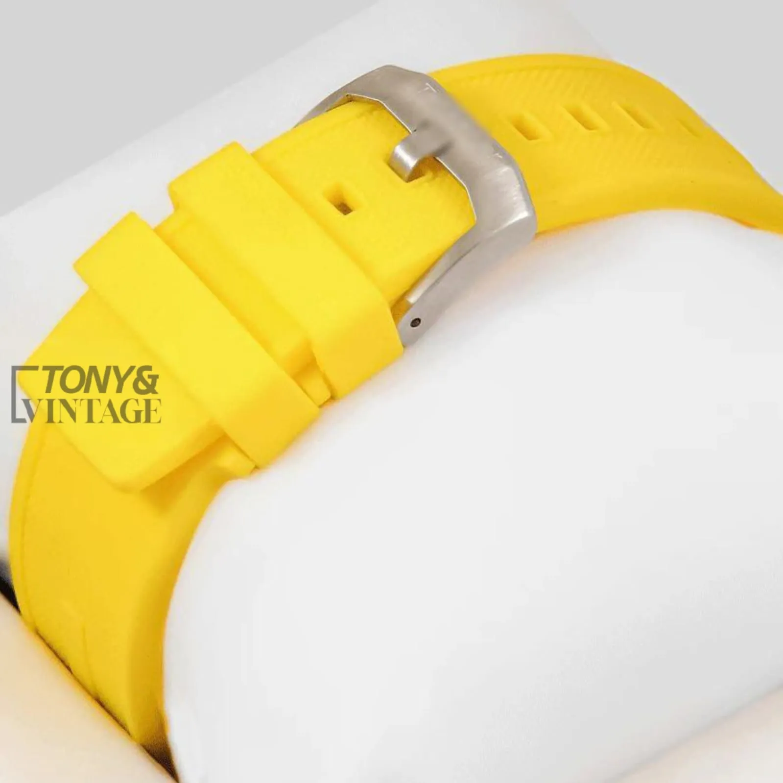 Chronograph Silver Case Watch with Yellow Dial and Strap