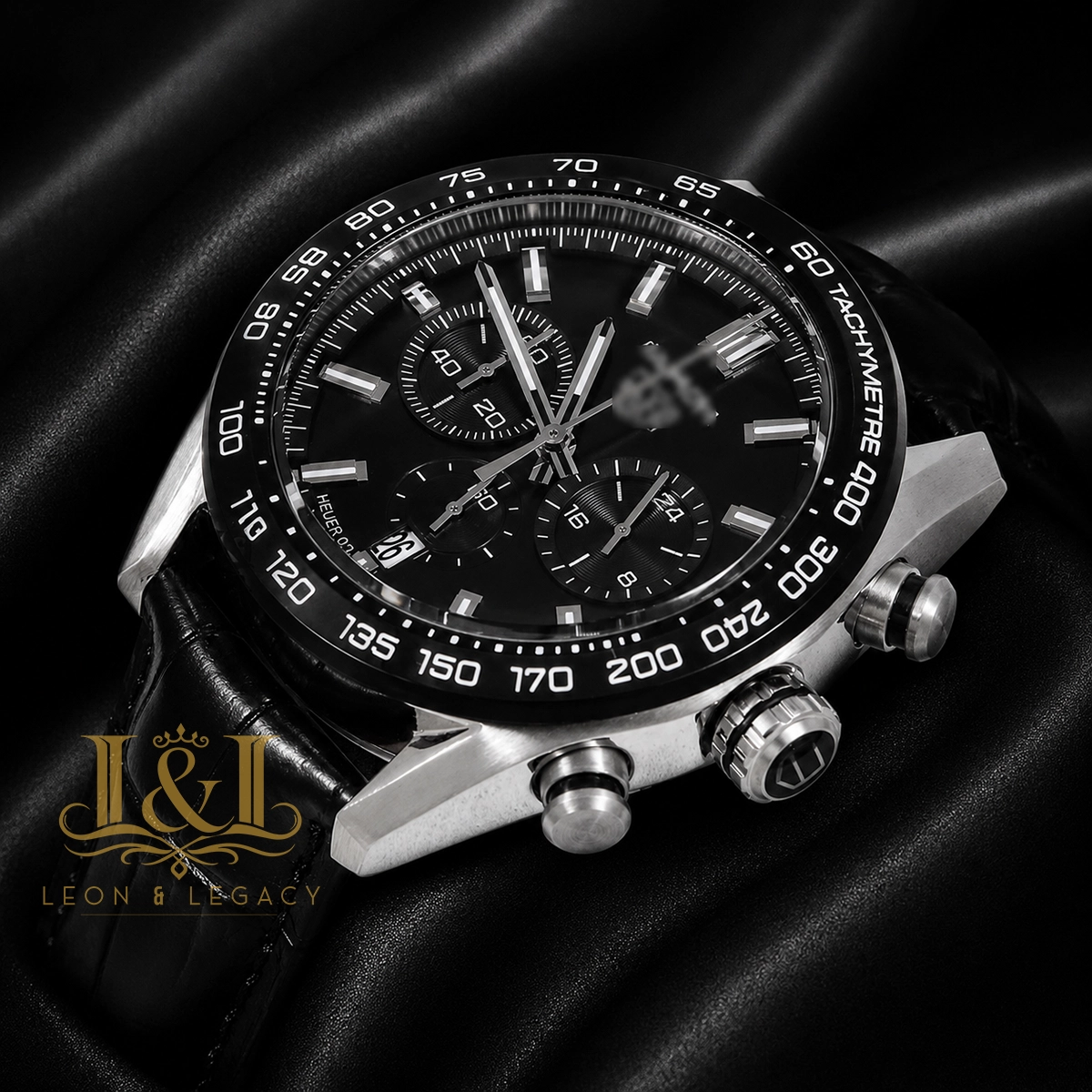 Chronograph Silver Case with Black Dial, Bezel, and Leather Strap Watch1 copy TAG Heuer Carrera Chronograph Replica CBN2A1B.FC6481