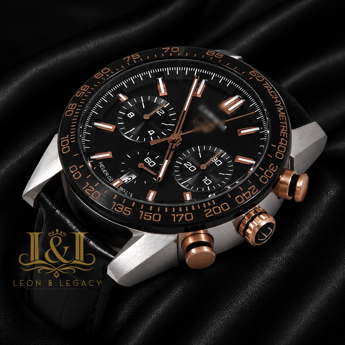 Chronograph Silver Case with Black Dial and Black Leather Strap Watch1 copy TAG Heuer Carrera Automatic Replica Watch CBN2A5A.FC6481