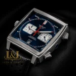 Chronograph Silver Case with Blue Dial & Black Dotted Leather Strap Watch