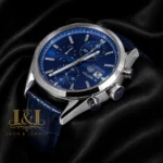 Chronograph Silver Case with Blue Dial & Blue Leather Strap Watch