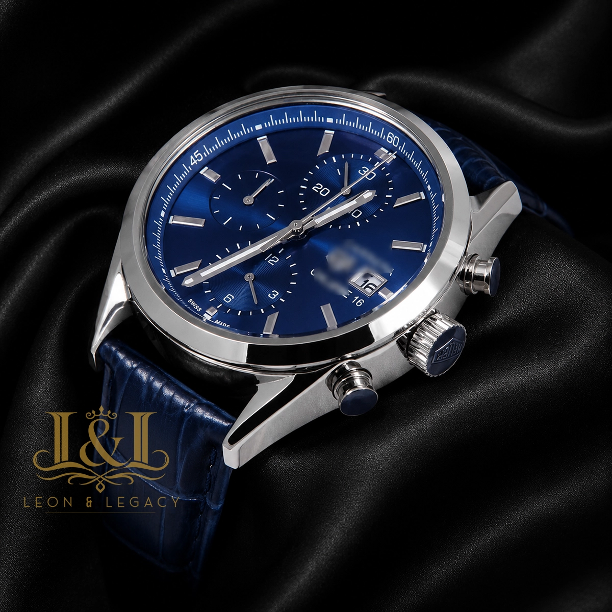 Chronograph Silver Case with Blue Dial & Blue Leather Strap Watch1 copy TAG Heuer Carrera Automatic Replica Watch CBK2112.FC6292