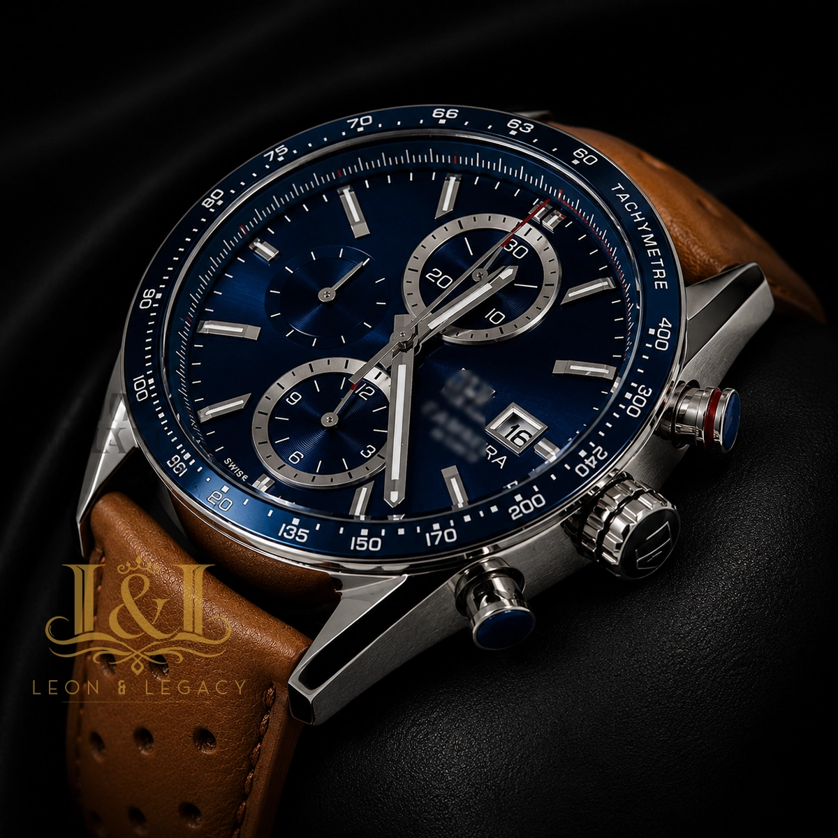 Chronograph Silver Case with Blue Dial & Brown Leather Strap Watch1 copy TAG Heuer Carrera Chronograph Replica CBM2112.FC6455
