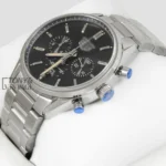 Chronograph Silver Chain Watch with Black Dial