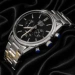 Chronograph Silver Chain Watch with Black Dial