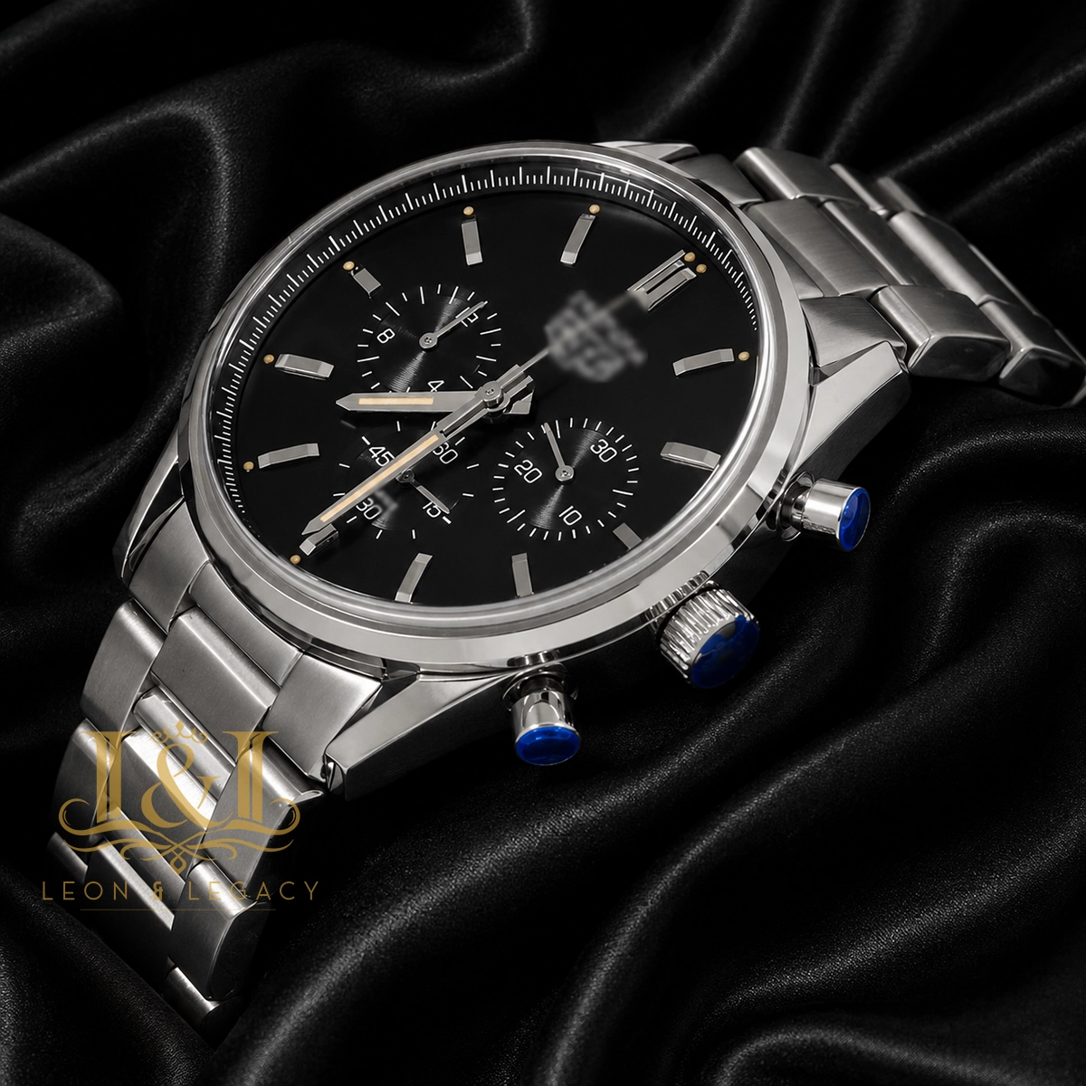 Chronograph Silver Chain Watch with Black Dial1 copy