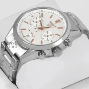 Chronograph Silver Chain Watch with White Dial