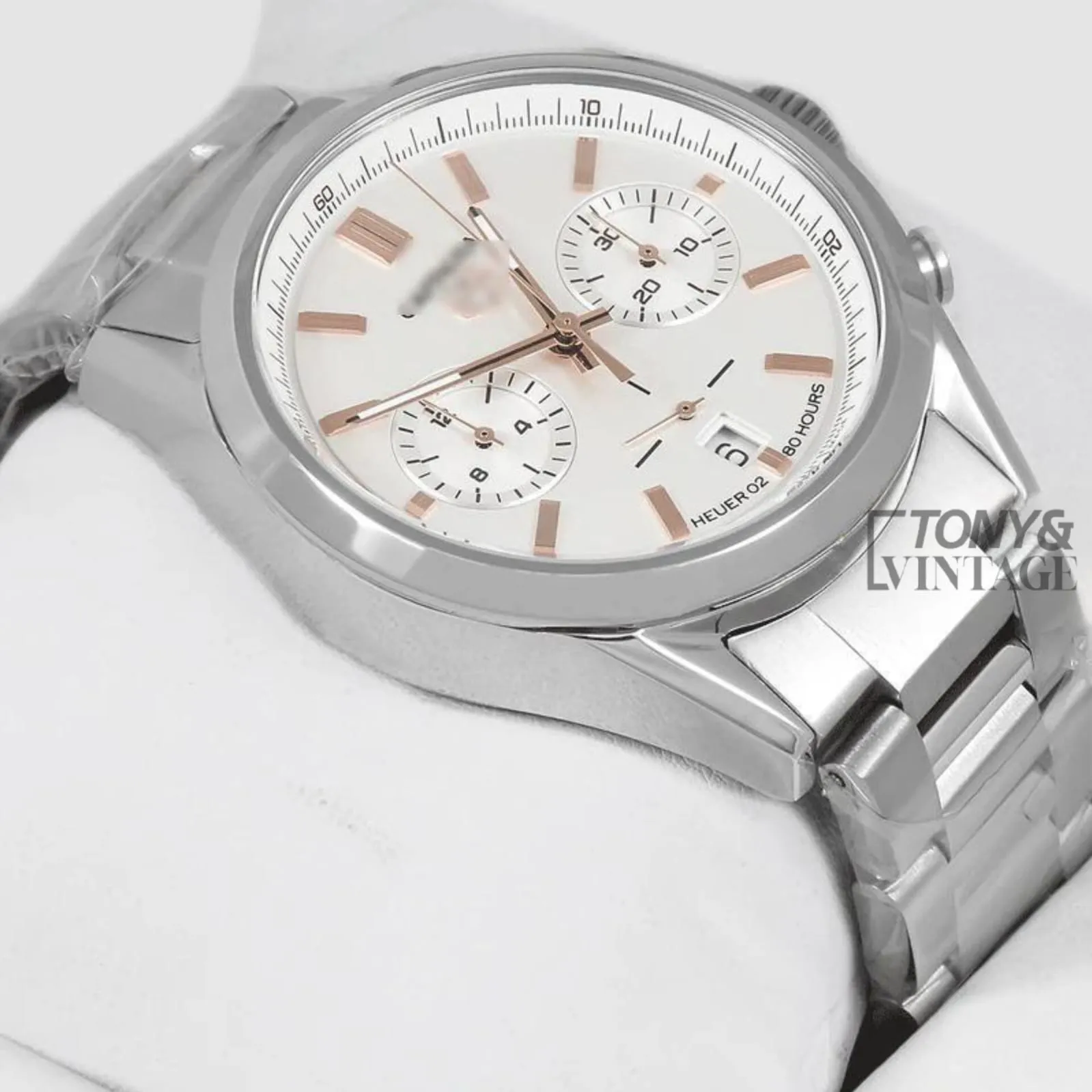 Chronograph Silver Chain Watch with White Dial