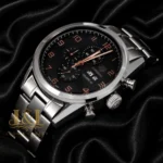 Chronograph Silver Stainless Steel Watch with Black Dial