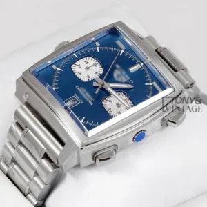 Chronograph Silver Stainless Steel Watch with Blue Dial