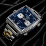Chronograph Silver Stainless Steel Watch with Blue Dial