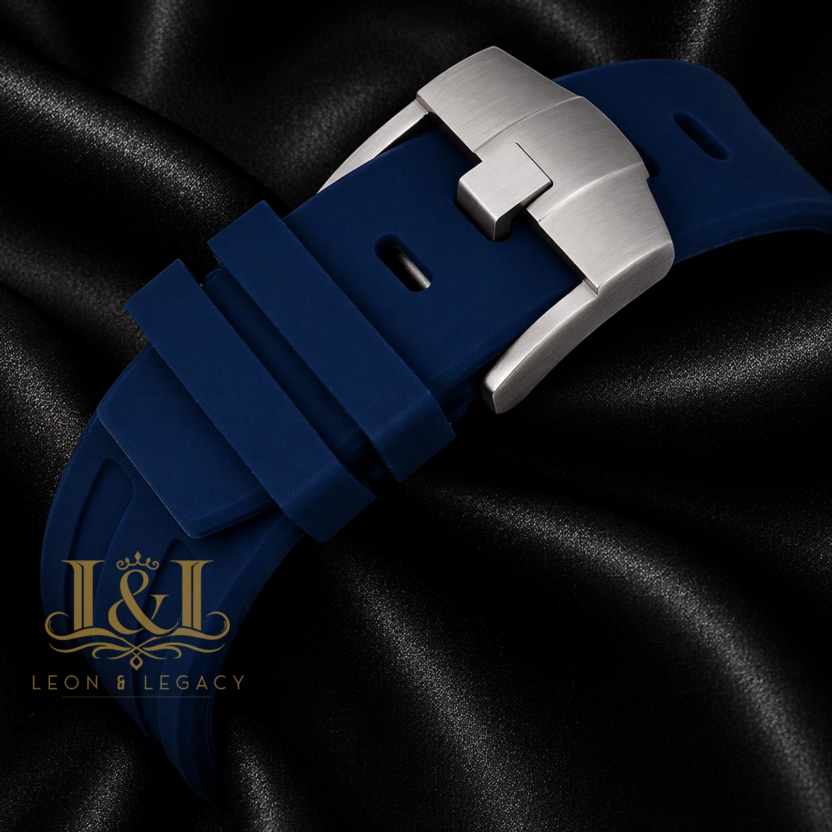Chronograph Silver Stone Bezel Blue Dial Rubber Strap