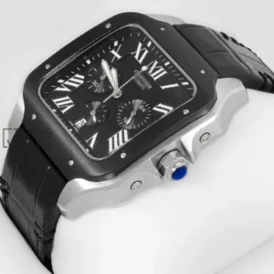 Chronograph Silver Watch With Black Dial and Bezel Strap