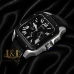 Chronograph Silver Watch With Black Dial and Bezel Strap