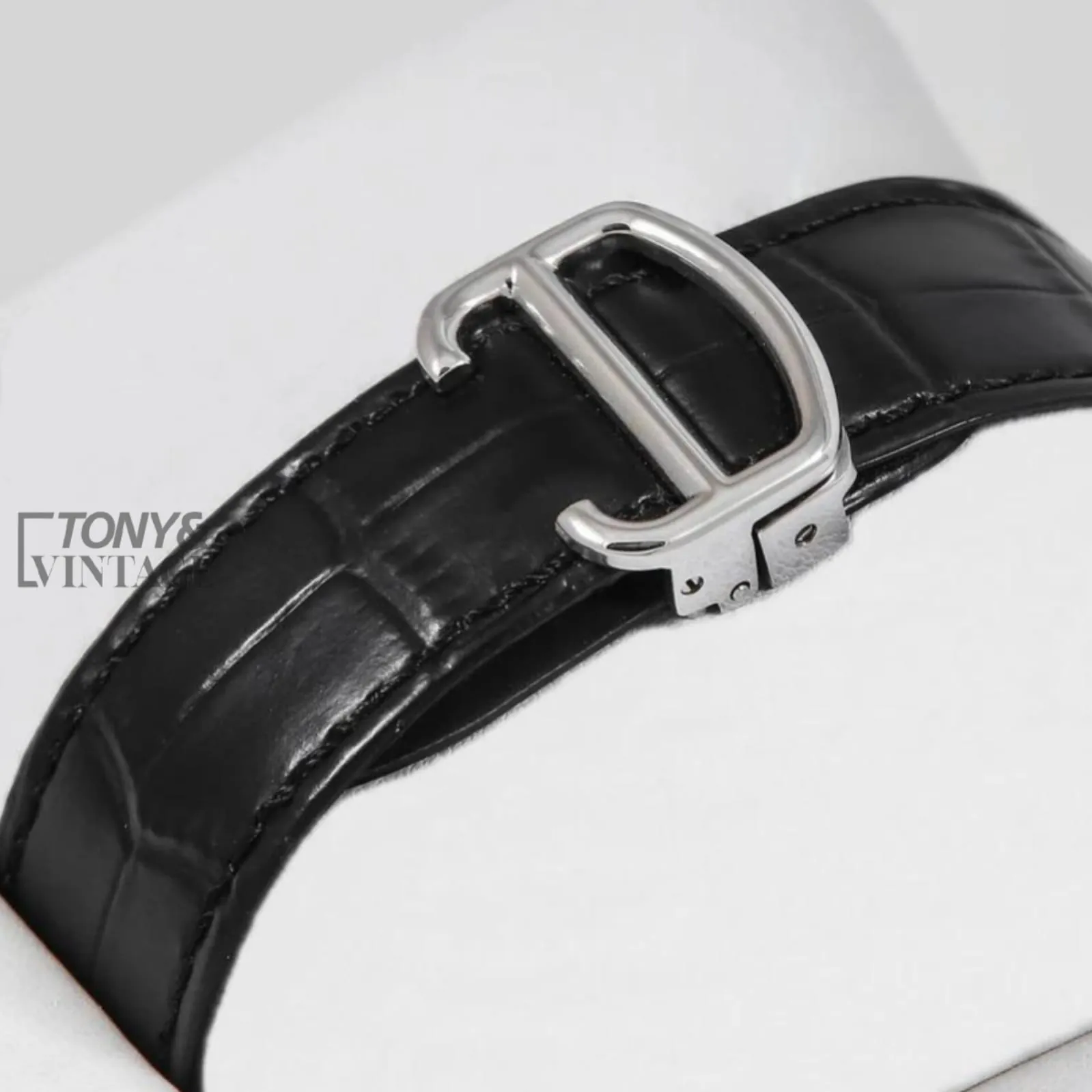 Chronograph Silver Watch with Dial and Black Leather Strap