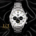 Chronograph Silver Watch with White Dial and Chain Strap