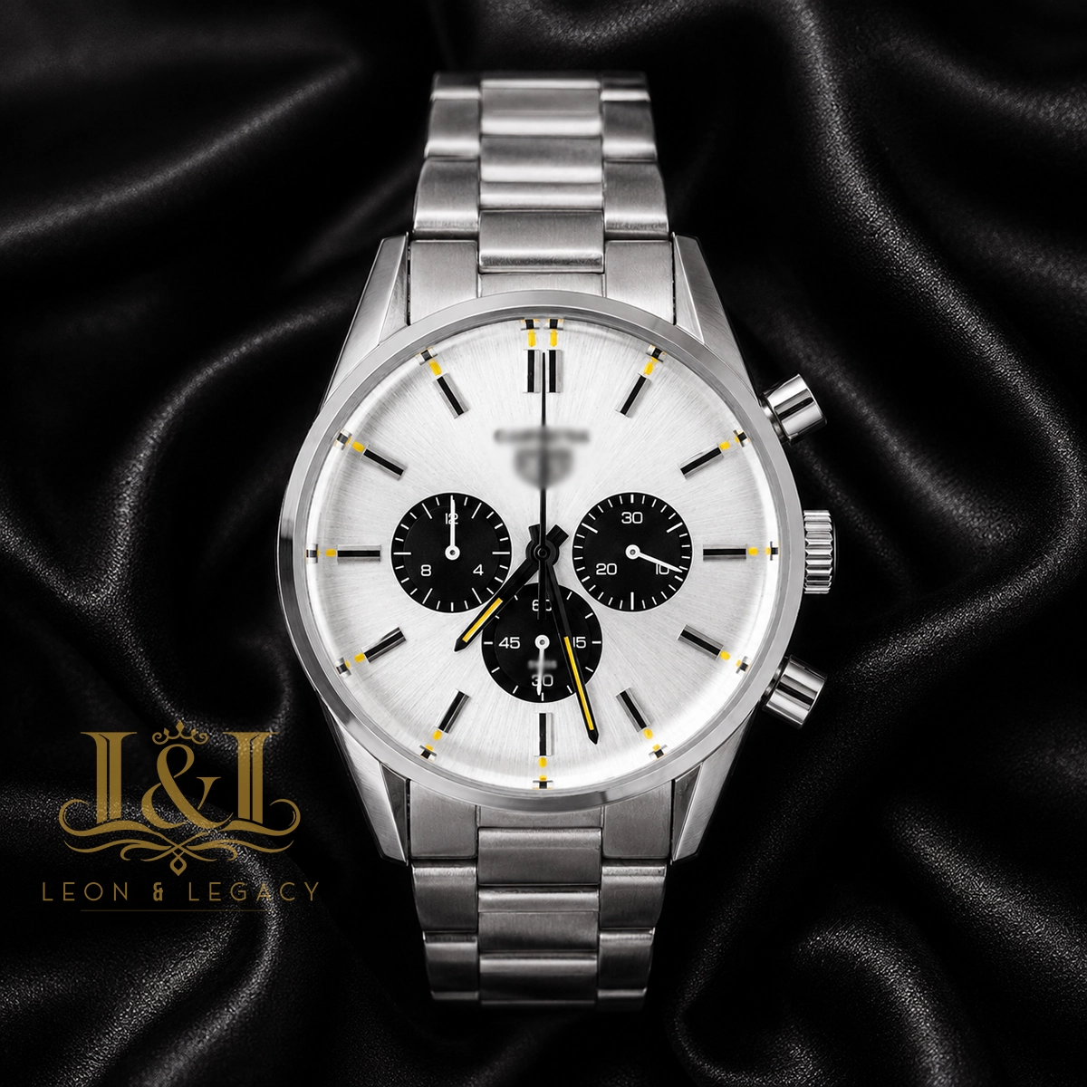 Chronograph Silver Watch With White Dial and Chain Strap.. copy TAG Heuer Carrera Panda 2447SN