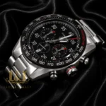 Chronograph Silver Watch with Black Dial & Bezel