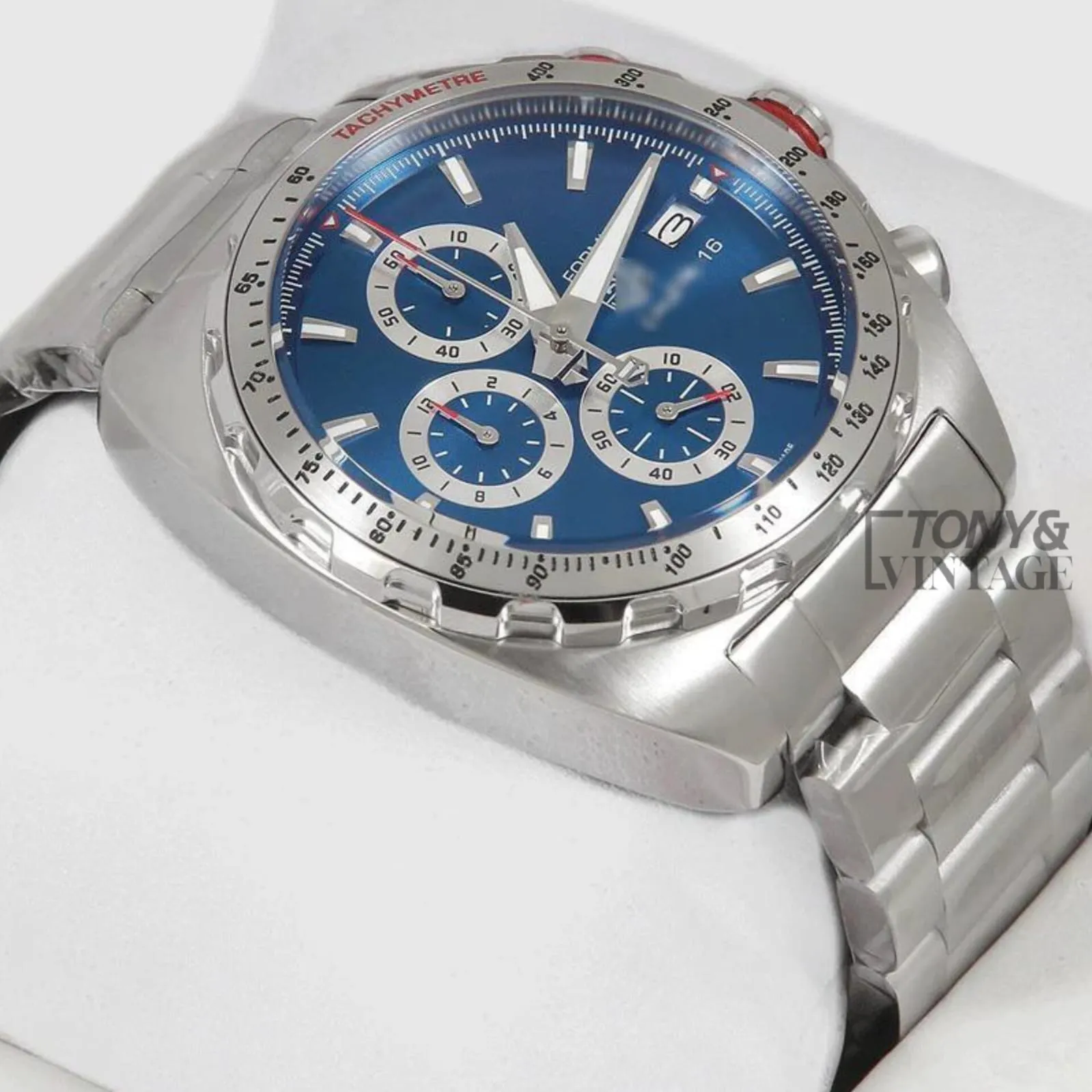 Chronograph Silver Watch with Blue Dial