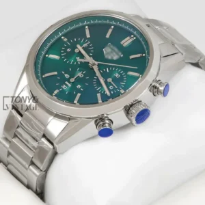 Chronograph Silver Watch with Green Dial