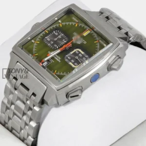 Chronograph Silver Watch with Green Dial