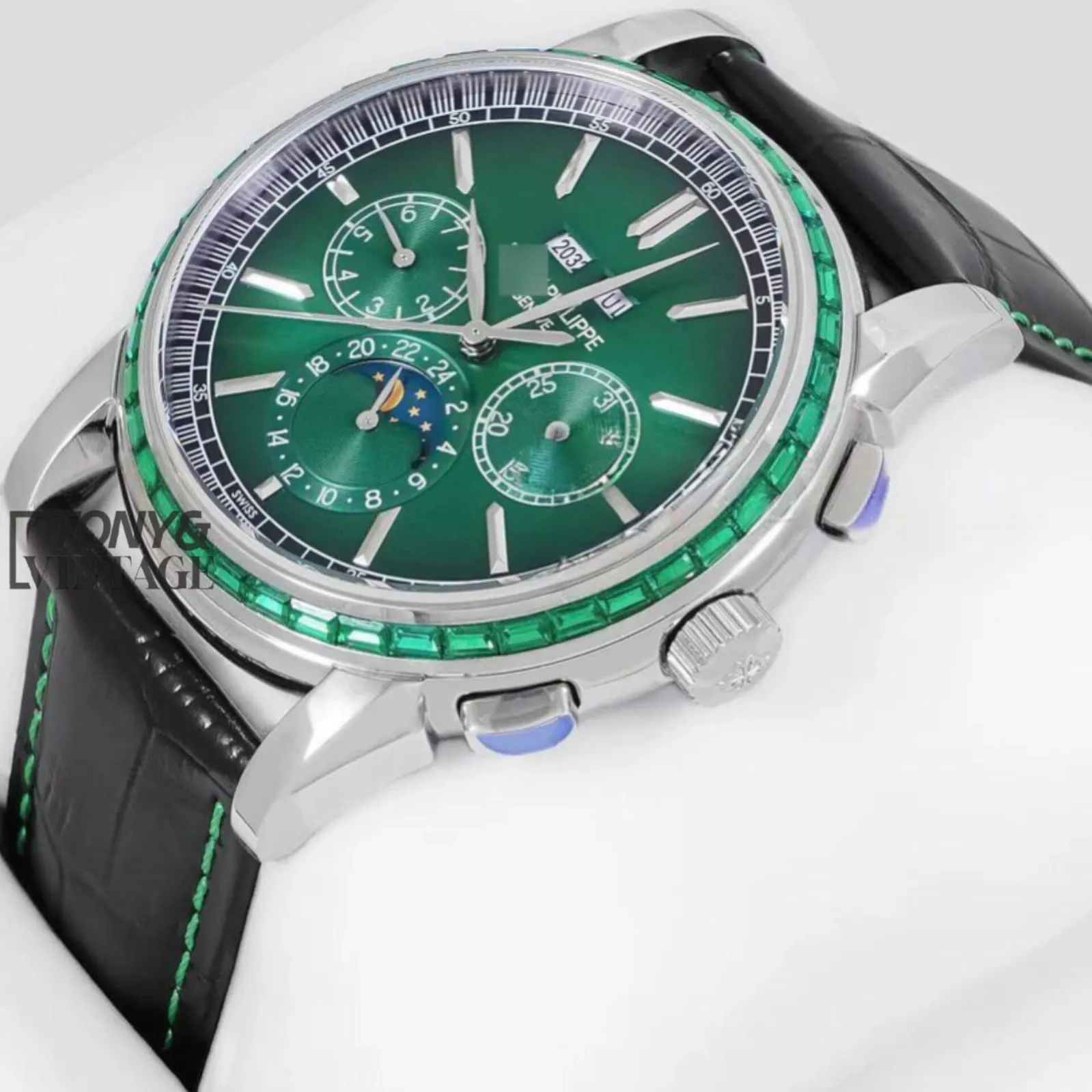 Chronograph-Silver-Watch-with-Sea-Green-Dial-and-Black-Leather-Strap-1.webp