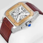 Chronograph Silver Watch with White Dial and Brown Leather Strap