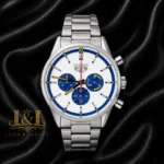 Chronograph Silver Watch with White Dial and Chain Strap