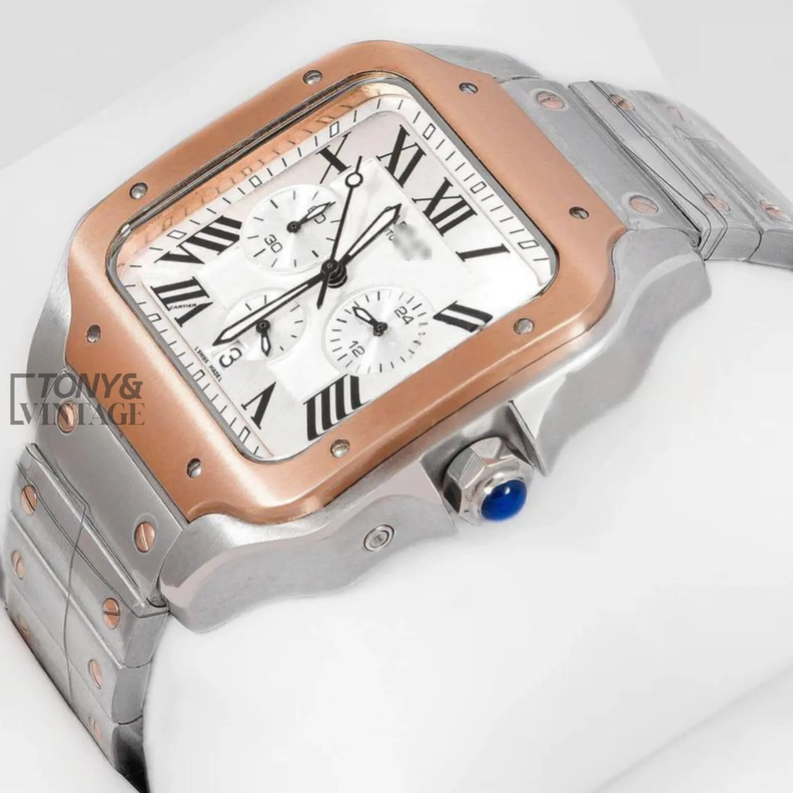 Chronograph-Two-Tone-Rose-Gold-Watch-With-Silver-Dial-and-Chain-1.webp