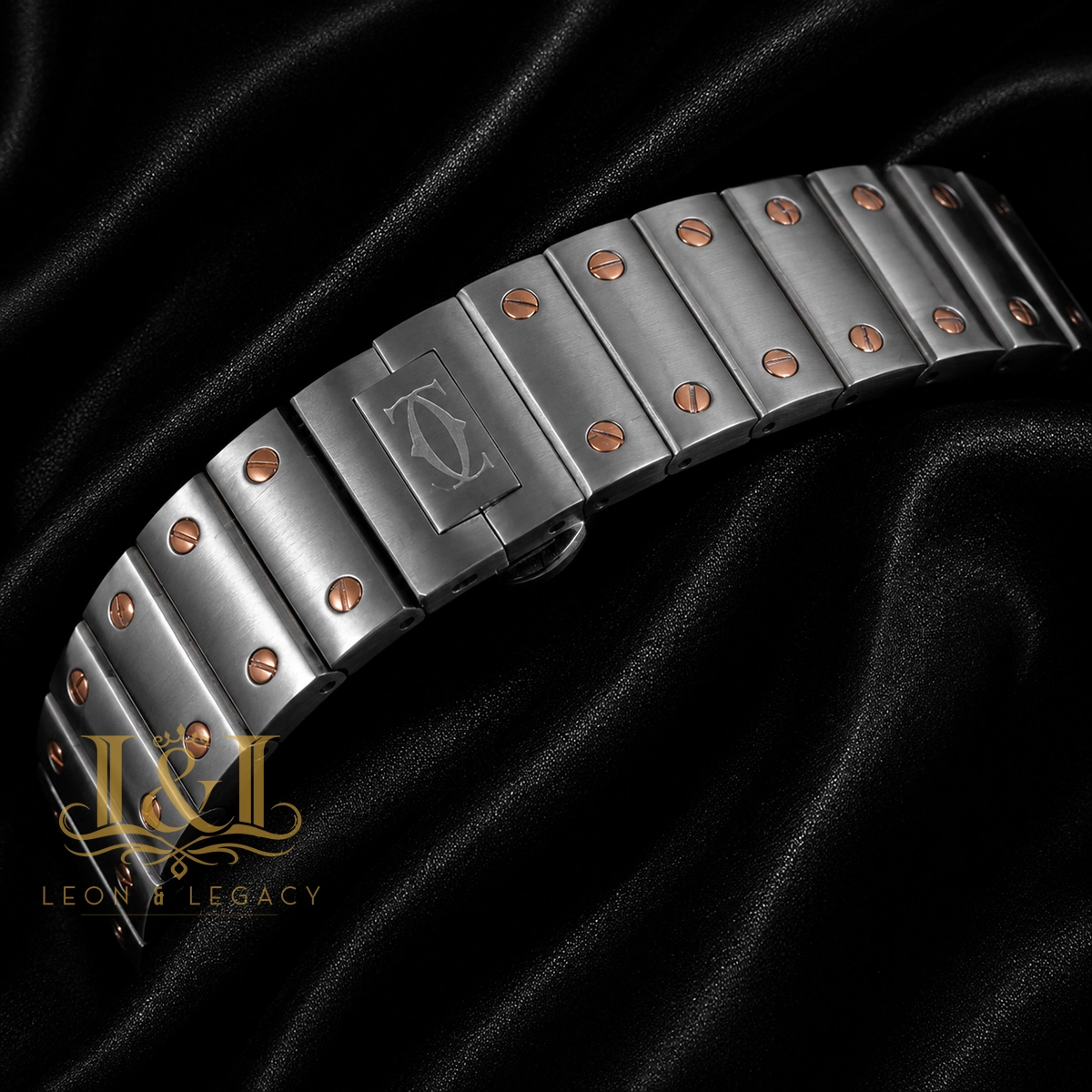 Chronograph Two Tone Rose Gold Watch With Silver Dial and Chain