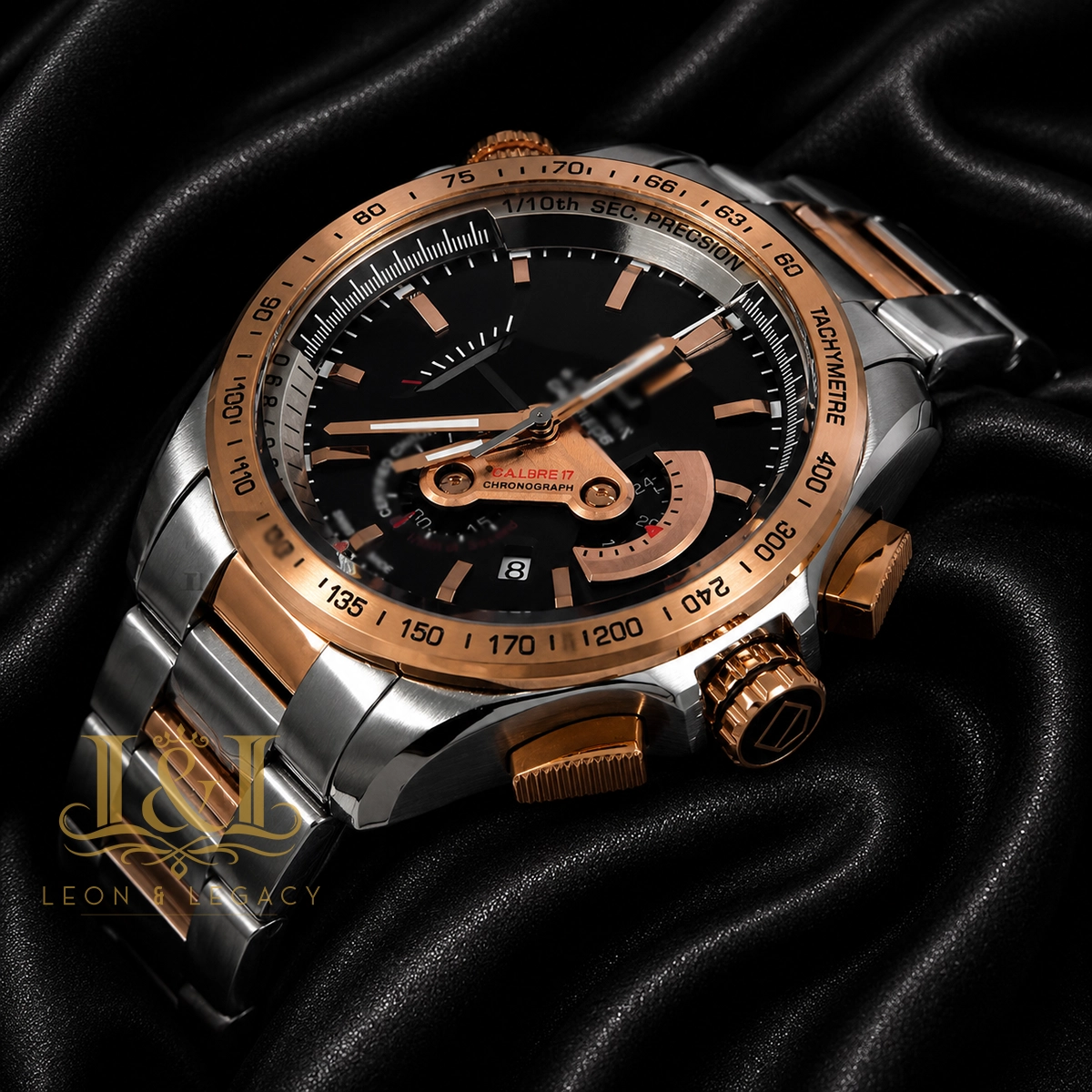 Chronograph Two-Tone Rose Gold Watch with Black Dial1 copy