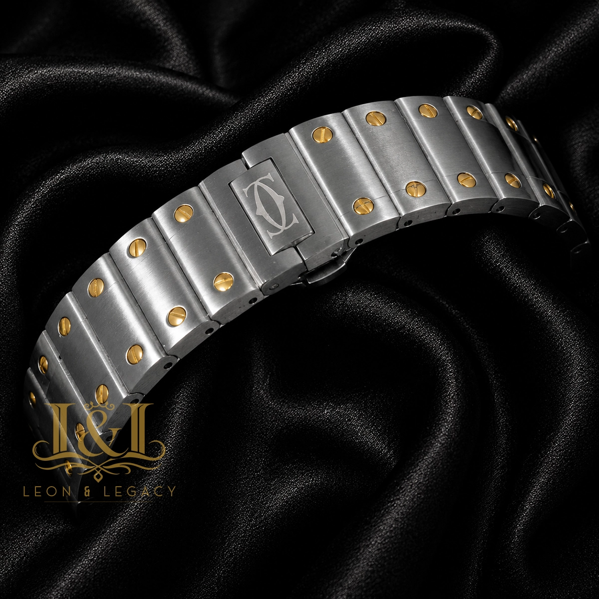 Chronograph Two-Tone Yellow Gold Watch With Black Dial and Chain