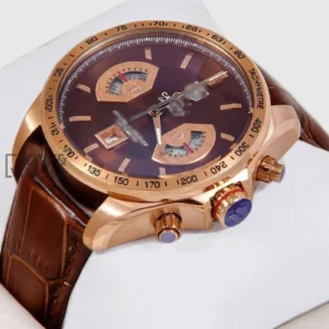 Chronograph Watch with Brown Dial and Brown Leather Strap