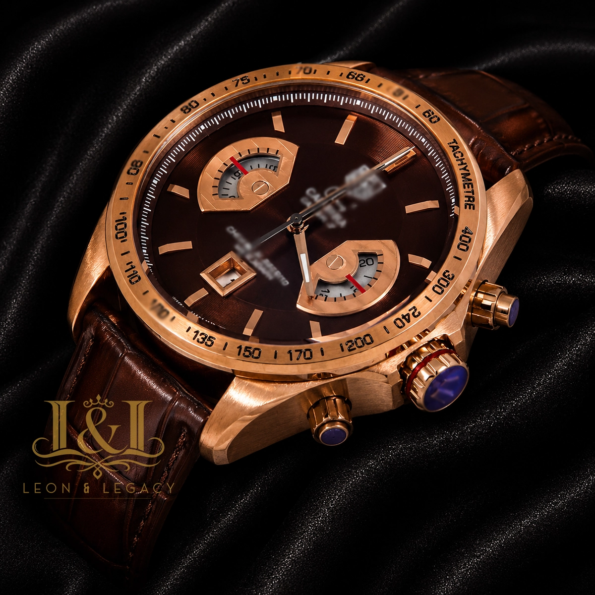 Chronograph Watch with Brown Dial and Brown Leather Strap1 copy