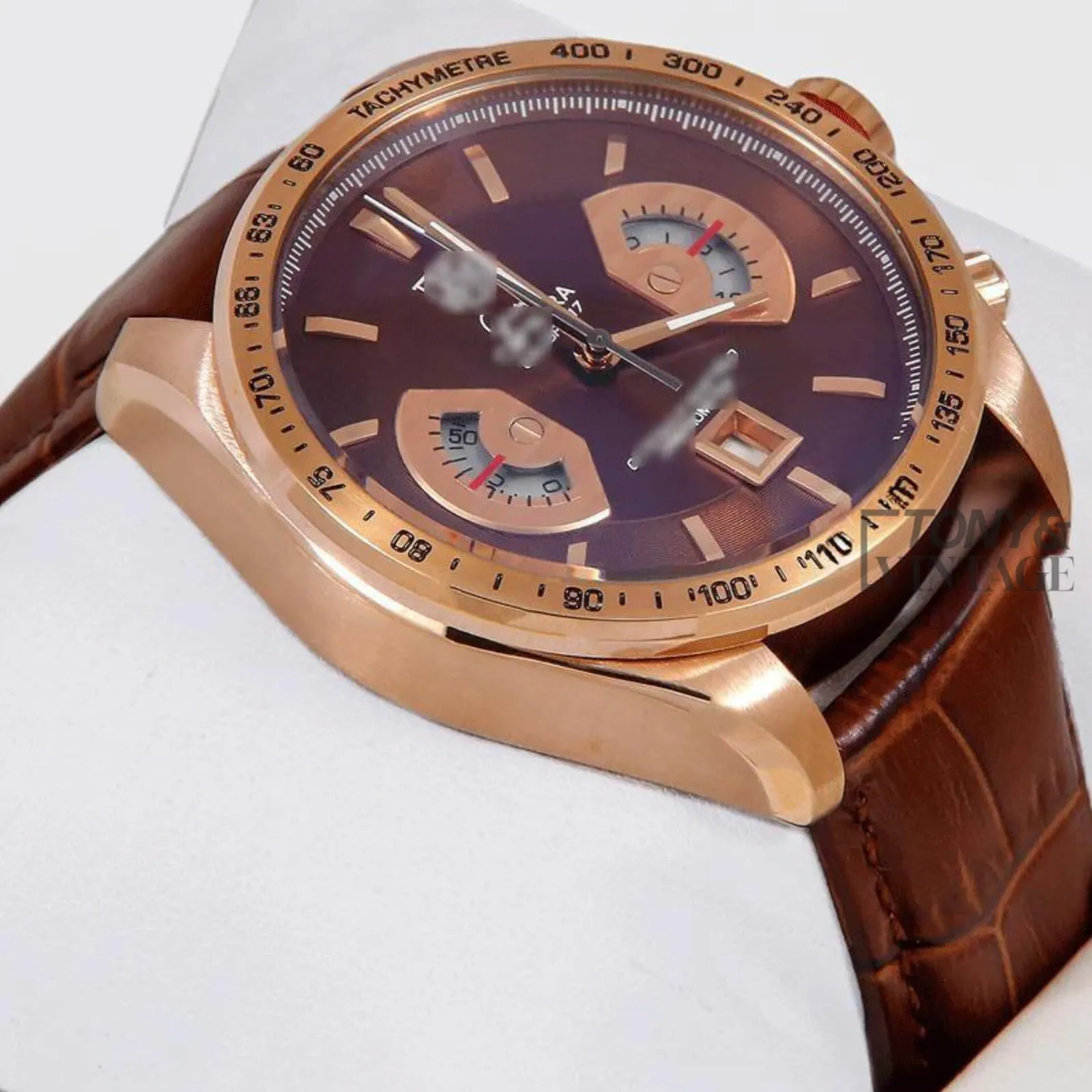 Chronograph Watch with Brown Dial and Brown Leather Strap