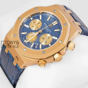 Chronograph Yellow Gold Blue Dial Leather Strap