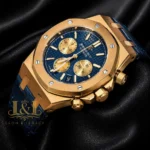 Chronograph Yellow Gold Blue Dial Leather Strap