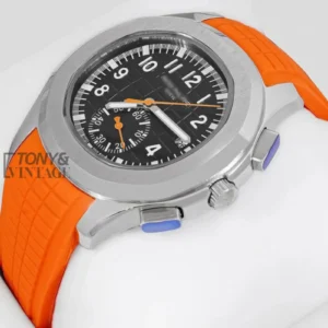Down Second Silver Watch with Black Dial and Orange Rubber Strap