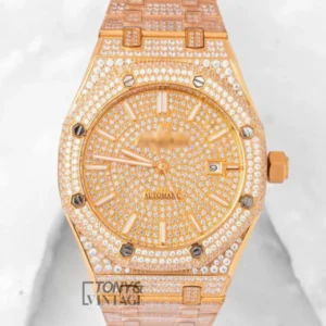 Full Stone Yellow Gold Dial Automatic Watch