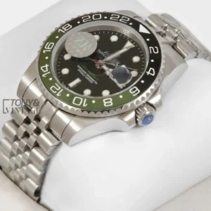 GMT 40 Silver Black Dial Green Bezel