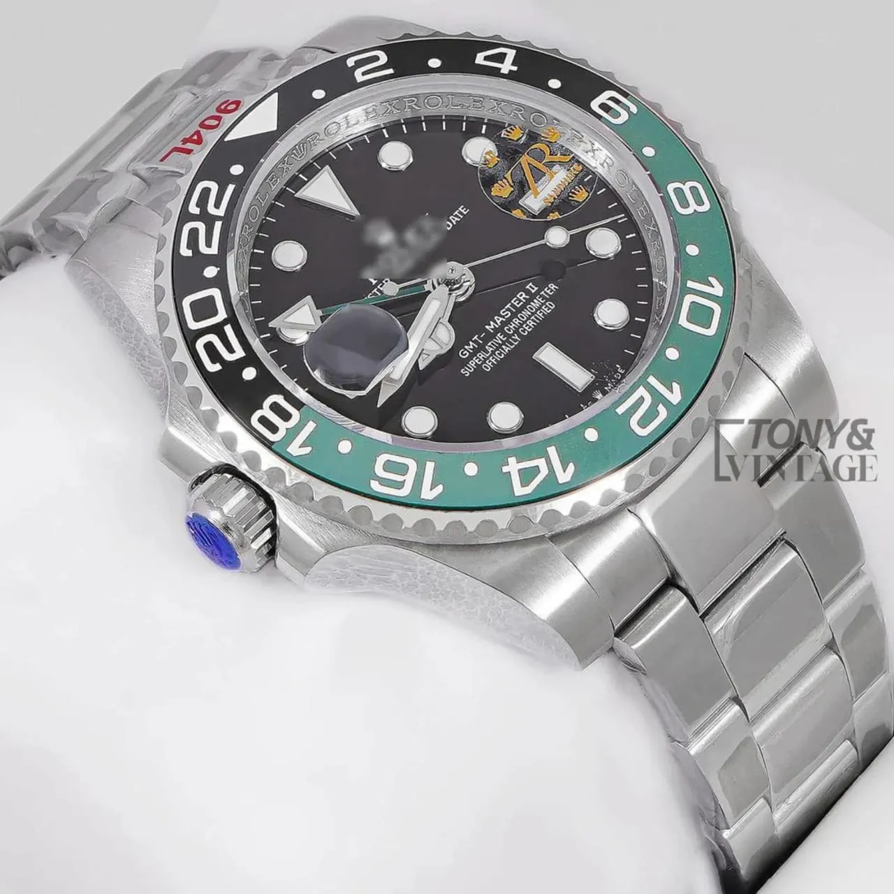 GMT 40 Silver Black Dial Green Bezel