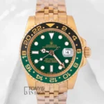 GMT 40 Yellow Gold Watch with Green Dial and Matching Bezel
