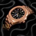 Moon Phase Chronograph Rose Gold Automatic Watch with Black Dial
